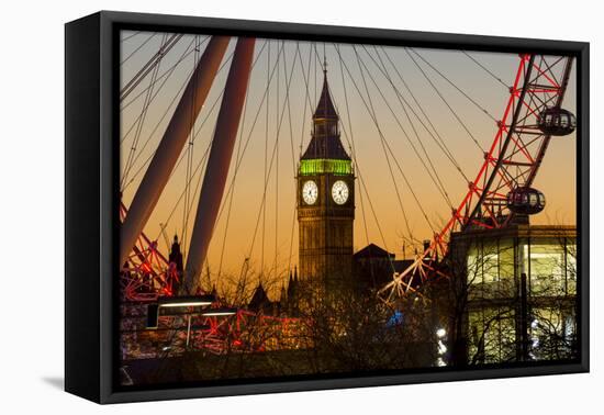 London Eye (Millennium Wheel) frames Big Ben at sunset, London, England, United Kingdom, Europe-Charles Bowman-Framed Premier Image Canvas