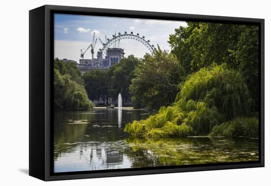 London Eye reflection on the lake in Victoria Park, United Kingdom.-Michele Niles-Framed Premier Image Canvas