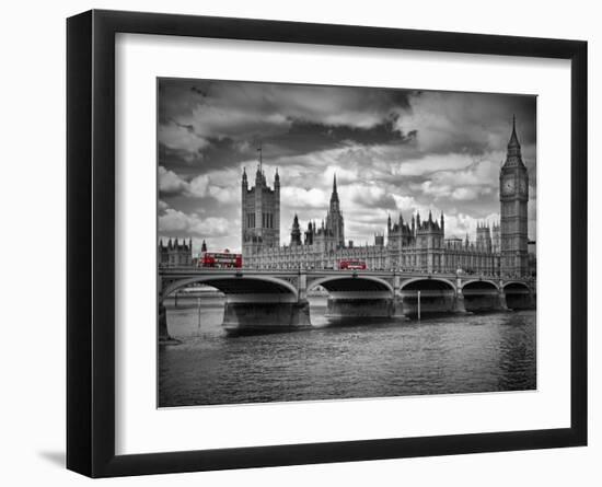 London Houses Of Parliament & Red Busses-Melanie Viola-Framed Art Print