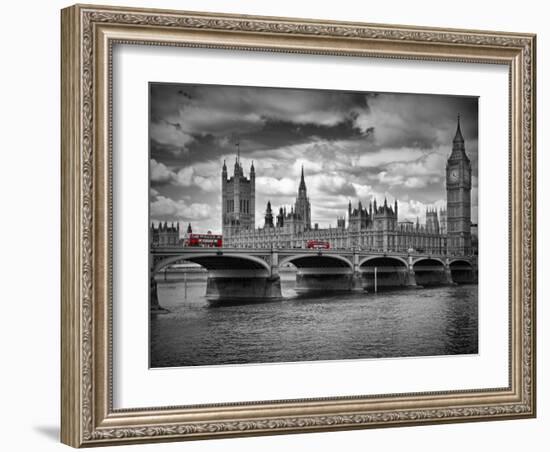 London Houses Of Parliament & Red Busses-Melanie Viola-Framed Art Print