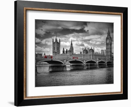 London Houses Of Parliament & Red Busses-Melanie Viola-Framed Art Print