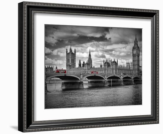 London Houses Of Parliament & Red Busses-Melanie Viola-Framed Art Print