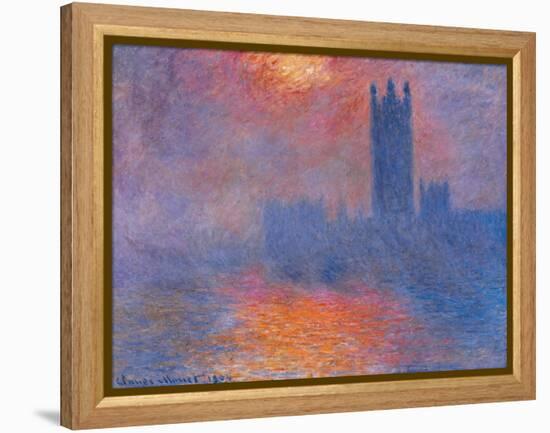 London Houses of Parliament. the Sun Shining Through the Fog-Claude Monet-Framed Premier Image Canvas