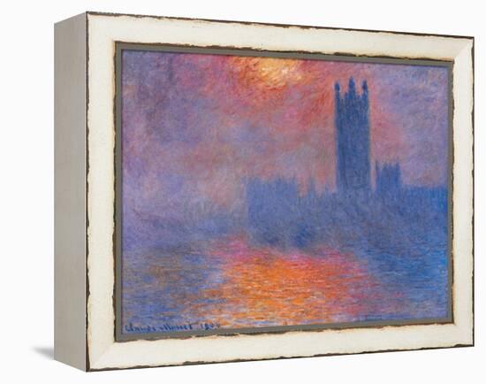 London Houses of Parliament. the Sun Shining Through the Fog-Claude Monet-Framed Premier Image Canvas