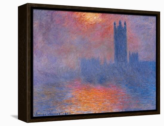 London Houses of Parliament. the Sun Shining Through the Fog-Claude Monet-Framed Premier Image Canvas