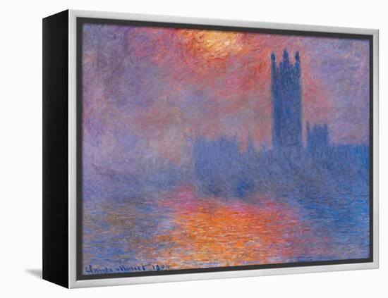 London Houses of Parliament. the Sun Shining Through the Fog-Claude Monet-Framed Premier Image Canvas