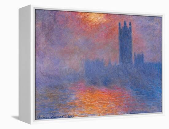 London Houses of Parliament. the Sun Shining Through the Fog-Claude Monet-Framed Premier Image Canvas
