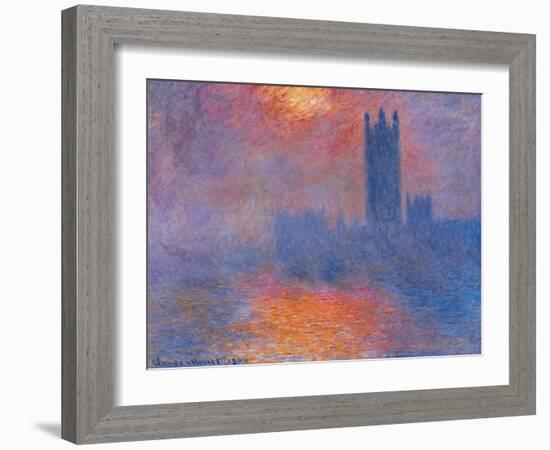 London Houses of Parliament. the Sun Shining Through the Fog-Claude Monet-Framed Giclee Print