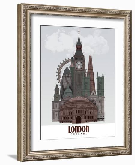 London in Clouds Red and Green-Fab Funky-Framed Art Print