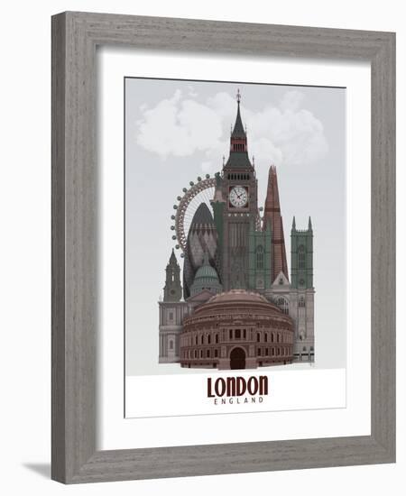 London in Clouds Red and Green-Fab Funky-Framed Art Print