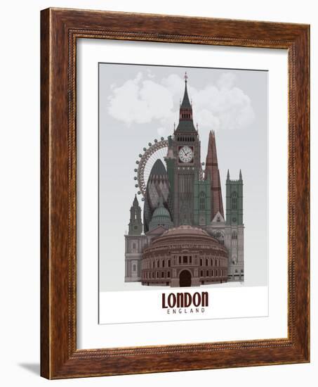 London in Clouds Red and Green-Fab Funky-Framed Art Print