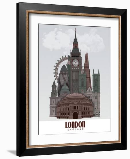 London in Clouds Red and Green-Fab Funky-Framed Art Print