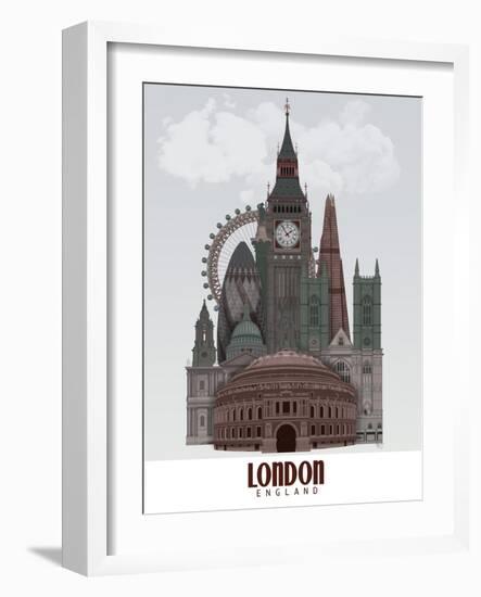 London in Clouds Red and Green-Fab Funky-Framed Art Print