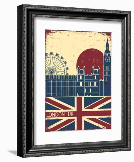 London Landmark.Vintage Background With England Flag On Old Poster-GeraKTV-Framed Art Print