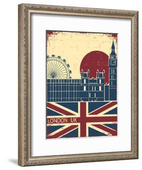 London Landmark.Vintage Background With England Flag On Old Poster-GeraKTV-Framed Art Print