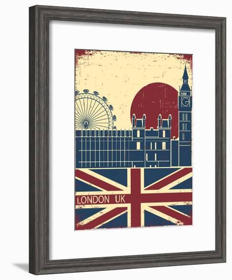 London Landmark.Vintage Background With England Flag On Old Poster-GeraKTV-Framed Art Print