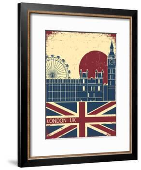 London Landmark.Vintage Background With England Flag On Old Poster-GeraKTV-Framed Art Print