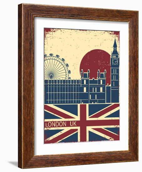 London Landmark.Vintage Background With England Flag On Old Poster-GeraKTV-Framed Art Print