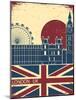 London Landmark.Vintage Background With England Flag On Old Poster-GeraKTV-Mounted Art Print