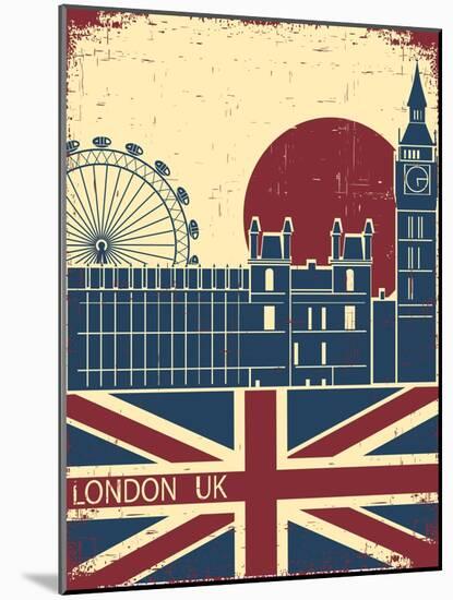 London Landmark.Vintage Background With England Flag On Old Poster-GeraKTV-Mounted Art Print