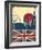 London Landmark.Vintage Background With England Flag On Old Poster-GeraKTV-Framed Art Print