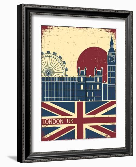 London Landmark.Vintage Background With England Flag On Old Poster-GeraKTV-Framed Art Print