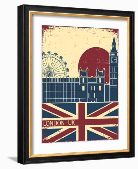 London Landmark.Vintage Background With England Flag On Old Poster-GeraKTV-Framed Art Print