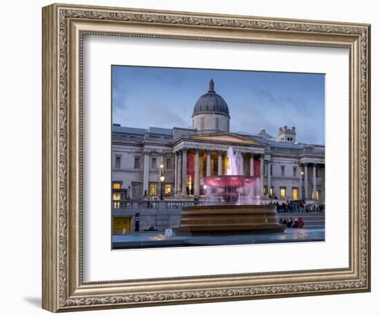 London National Gallery is illuminated at twilight with Trafalgar Square fountain-Charles Bowman-Framed Photographic Print