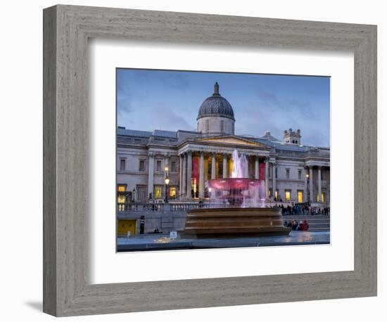 London National Gallery is illuminated at twilight with Trafalgar Square fountain-Charles Bowman-Framed Photographic Print