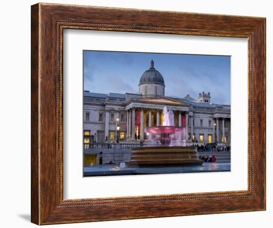 London National Gallery is illuminated at twilight with Trafalgar Square fountain-Charles Bowman-Framed Photographic Print