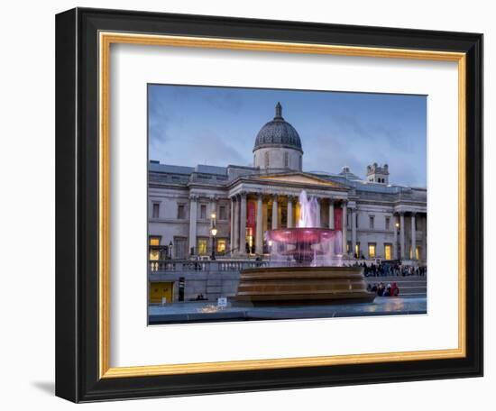 London National Gallery is illuminated at twilight with Trafalgar Square fountain-Charles Bowman-Framed Photographic Print