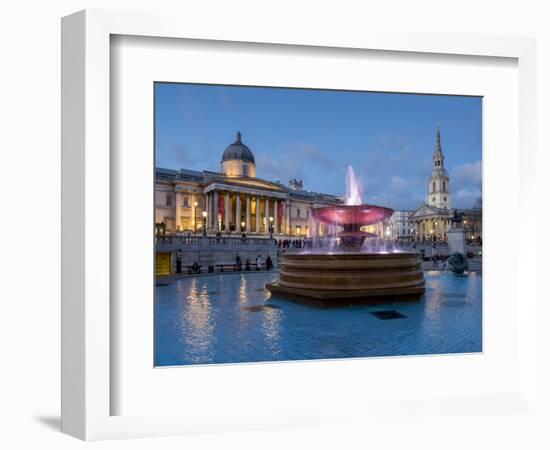 London National Gallery is illuminated at twilight with Trafalgar Square fountain-Charles Bowman-Framed Photographic Print