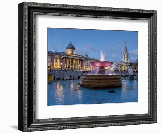 London National Gallery is illuminated at twilight with Trafalgar Square fountain-Charles Bowman-Framed Photographic Print