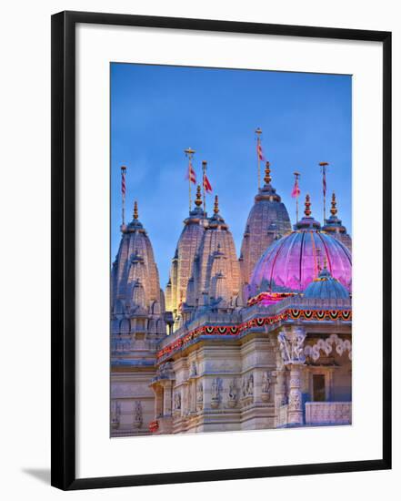 London, Neasden, Shri Swaminarayan Mandir Temple Illuminated for Hindu Festival of Diwali, England-Jane Sweeney-Framed Photographic Print