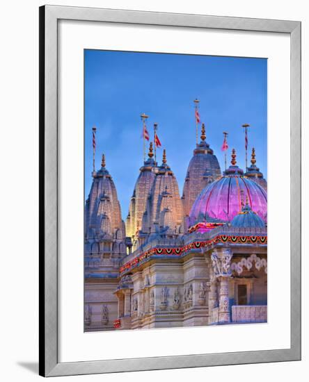 London, Neasden, Shri Swaminarayan Mandir Temple Illuminated for Hindu Festival of Diwali, England-Jane Sweeney-Framed Photographic Print