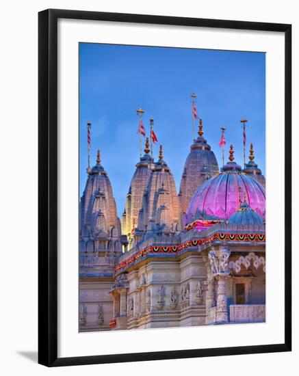 London, Neasden, Shri Swaminarayan Mandir Temple Illuminated for Hindu Festival of Diwali, England-Jane Sweeney-Framed Photographic Print