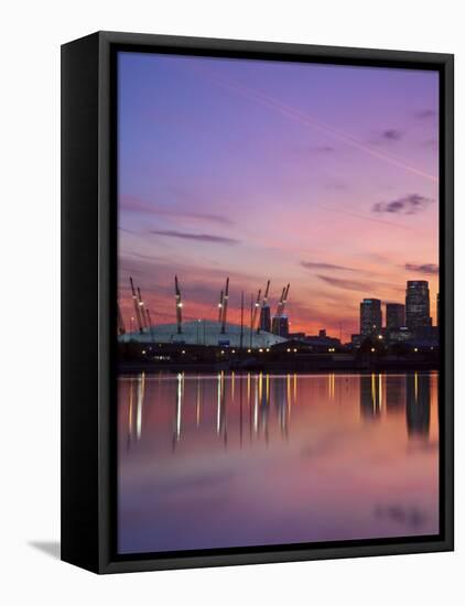 London, Newham, O2 Arena and Canary Wharf Buildings Reflecting in Royal Victoria Docks, England-Jane Sweeney-Framed Premier Image Canvas