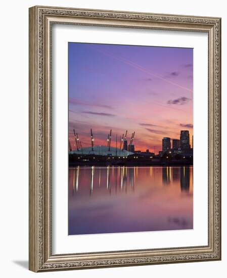 London, Newham, O2 Arena and Canary Wharf Buildings Reflecting in Royal Victoria Docks, England-Jane Sweeney-Framed Photographic Print