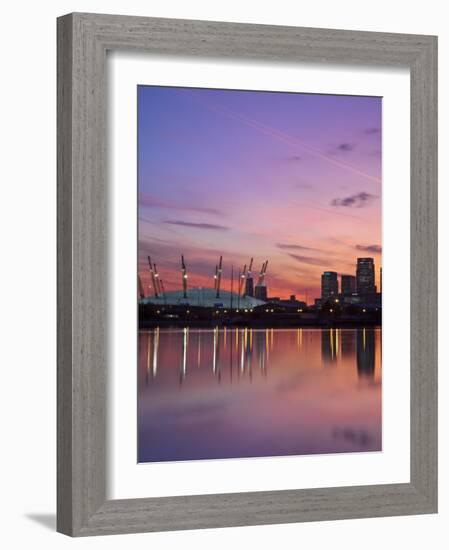 London, Newham, O2 Arena and Canary Wharf Buildings Reflecting in Royal Victoria Docks, England-Jane Sweeney-Framed Photographic Print