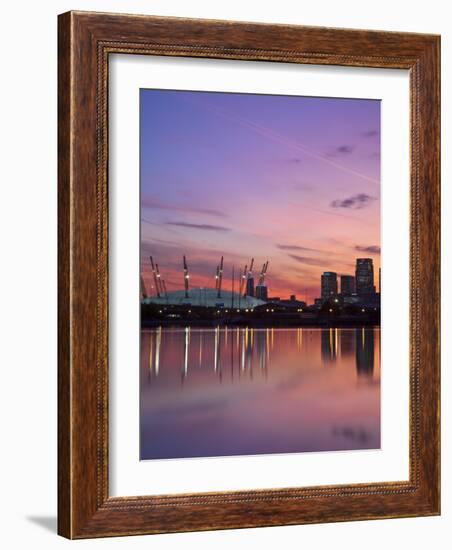 London, Newham, O2 Arena and Canary Wharf Buildings Reflecting in Royal Victoria Docks, England-Jane Sweeney-Framed Photographic Print