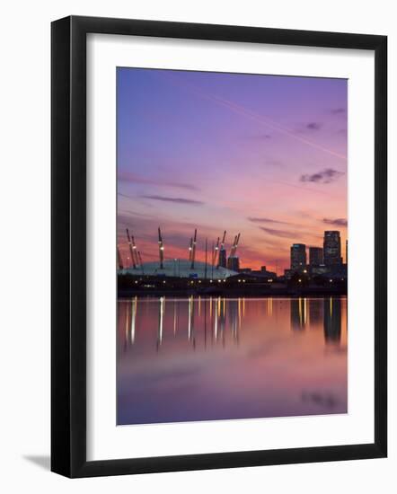 London, Newham, O2 Arena and Canary Wharf Buildings Reflecting in Royal Victoria Docks, England-Jane Sweeney-Framed Photographic Print