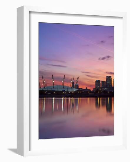 London, Newham, O2 Arena and Canary Wharf Buildings Reflecting in Royal Victoria Docks, England-Jane Sweeney-Framed Photographic Print