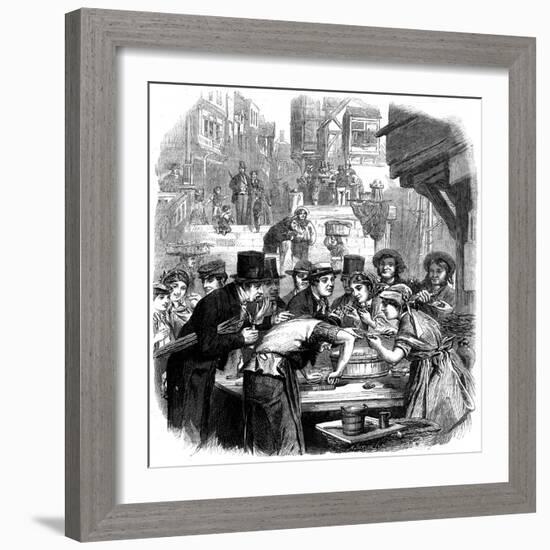 London Oyster Stall 1861-null-Framed Art Print