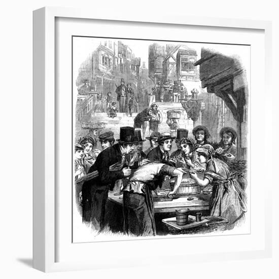 London Oyster Stall 1861-null-Framed Art Print