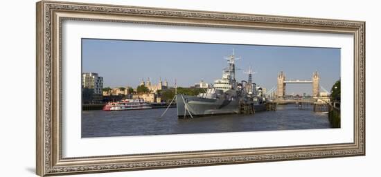 London panorama with HMS Belfast,Tower and Tower Bridge-Charles Bowman-Framed Photographic Print