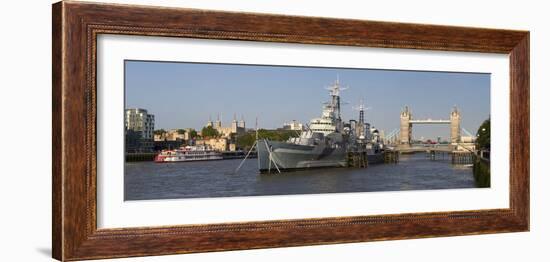 London panorama with HMS Belfast,Tower and Tower Bridge-Charles Bowman-Framed Photographic Print