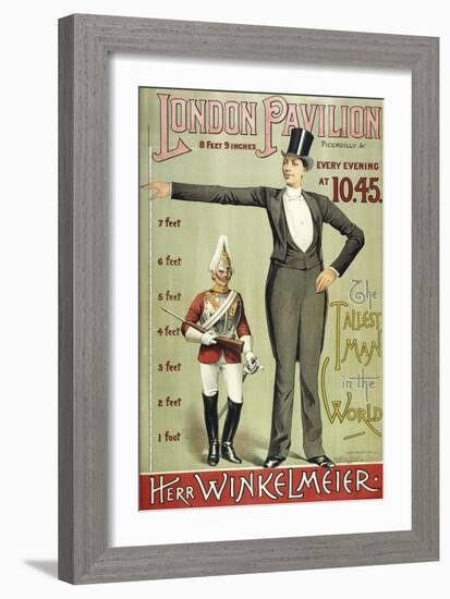 London Pavillion, Piccadilly, 1887. the Tallest Man in the World. Herr Winkelmeier-Henry Evanion-Framed Giclee Print