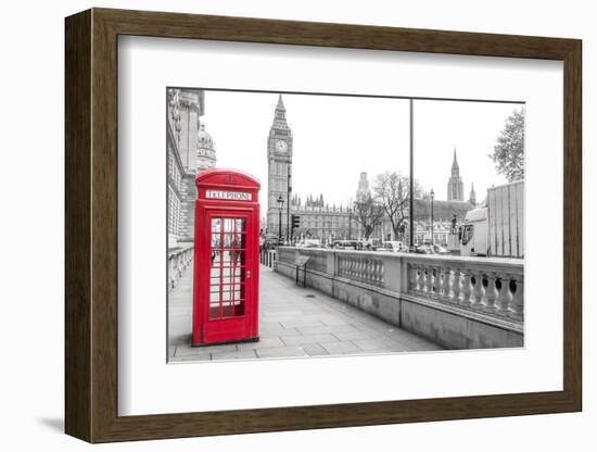 London Red Phone Box and Big Ben on Black and White Landscape-David Bostock-Framed Photographic Print