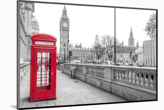 London Red Phone Box and Big Ben on Black and White Landscape-David Bostock-Mounted Photographic Print