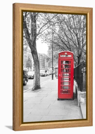 London Red Phone Boxes on Black and White Landscape-David Bostock-Framed Premier Image Canvas